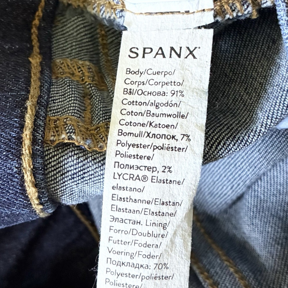 Spanx Pull On High Rise Flare Jeans Tummy Control Dark Wash Medium Tall Long - Picture 6 of 7